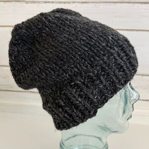 Handmade Knit Beanie – Charcoal Gray Slouch Hat